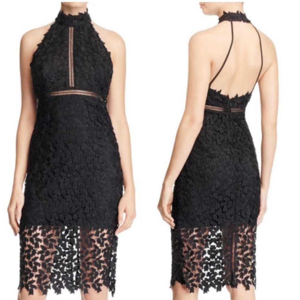 Bardot NEW Gemma Halter Midi Dress black lace cocktail party crochet open back